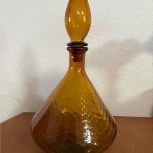 Vintage Amber Glass Decanter with Stopper